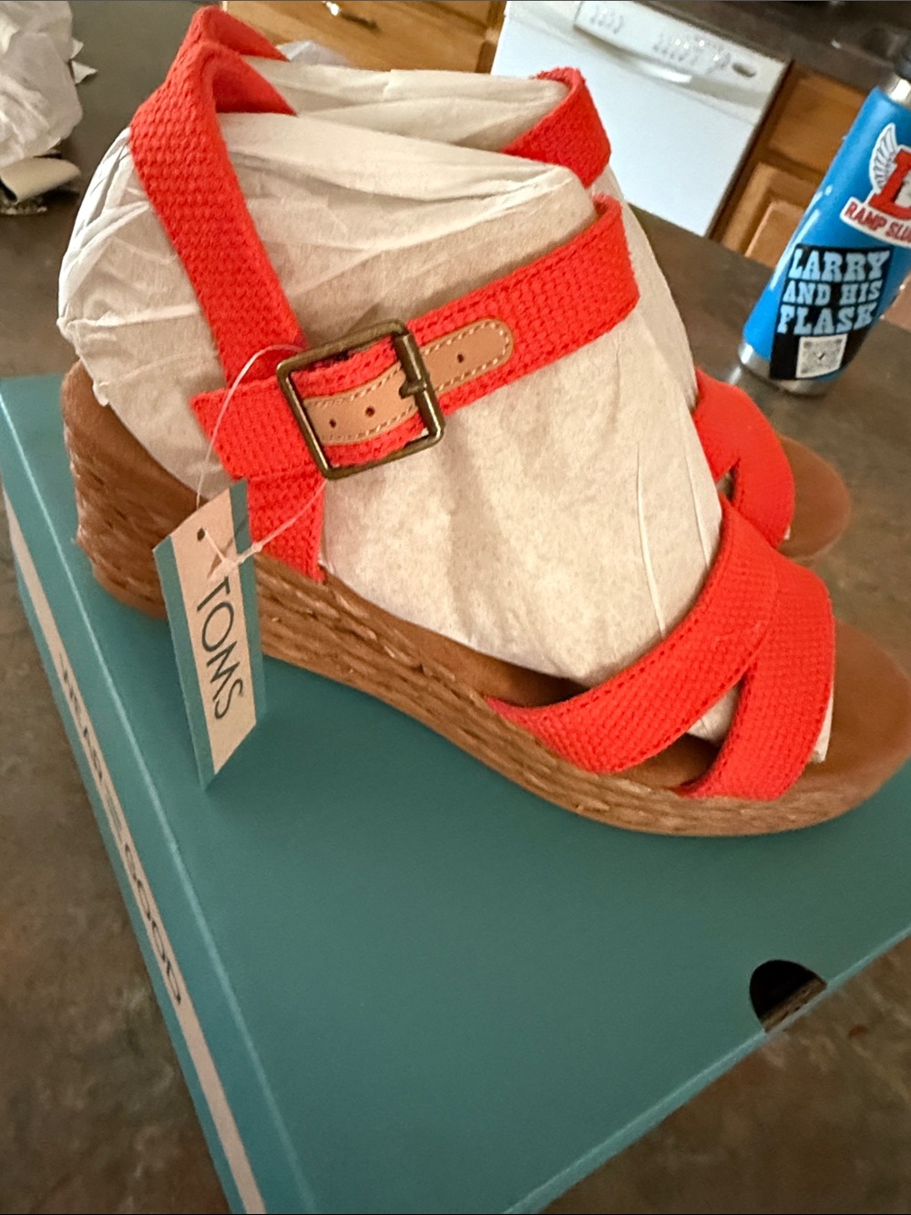 Toms Audrey Orange Woven Espadrille Wedge platform Sandals NIB